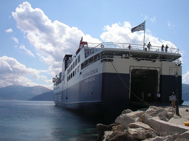 The ferry Kefalonia in the bay of Piso Aetos